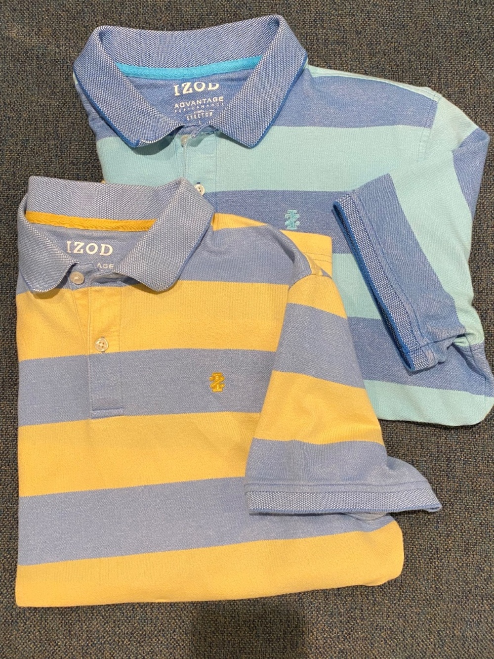 ⛳️ 2 IZOD Large Advantage Performance Polo Shirts Casual Stripes 🏌Golf Travel